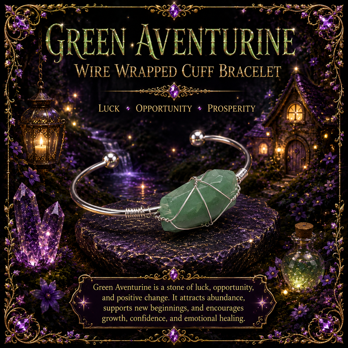 Green adventurine silvertone copper bracelet