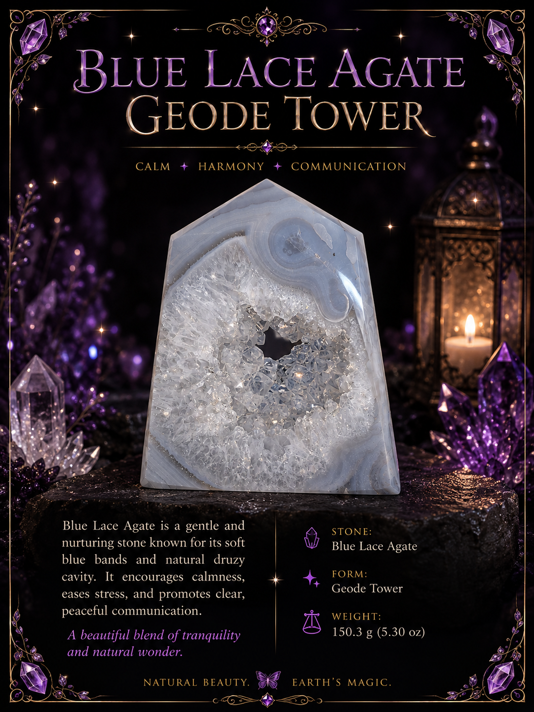 Blue Lace Geode Tower