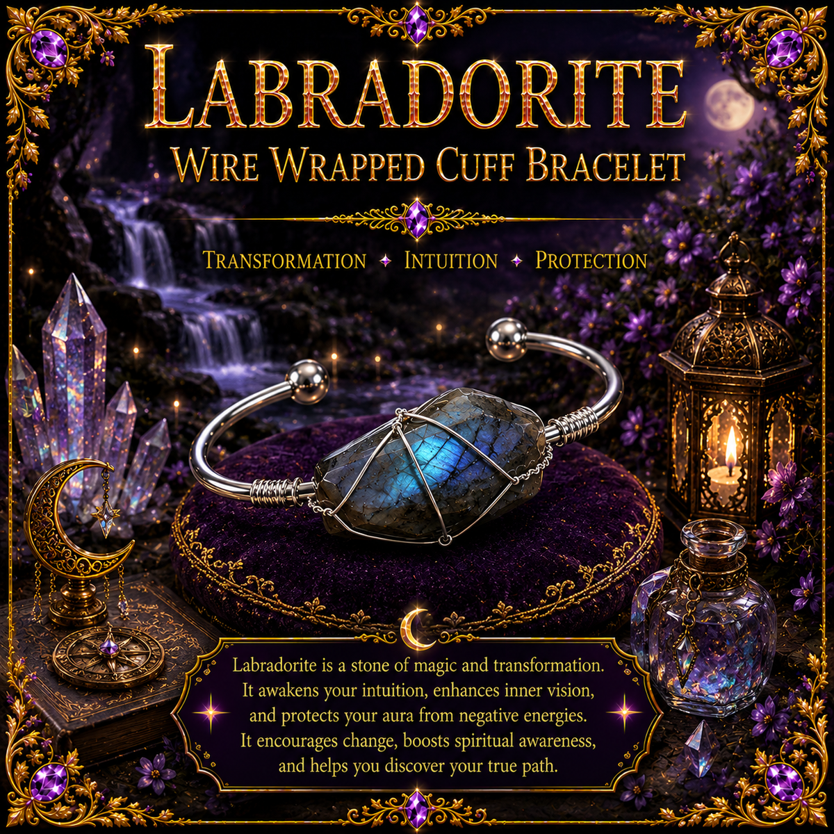 Labradorite silvertone copper bracelet