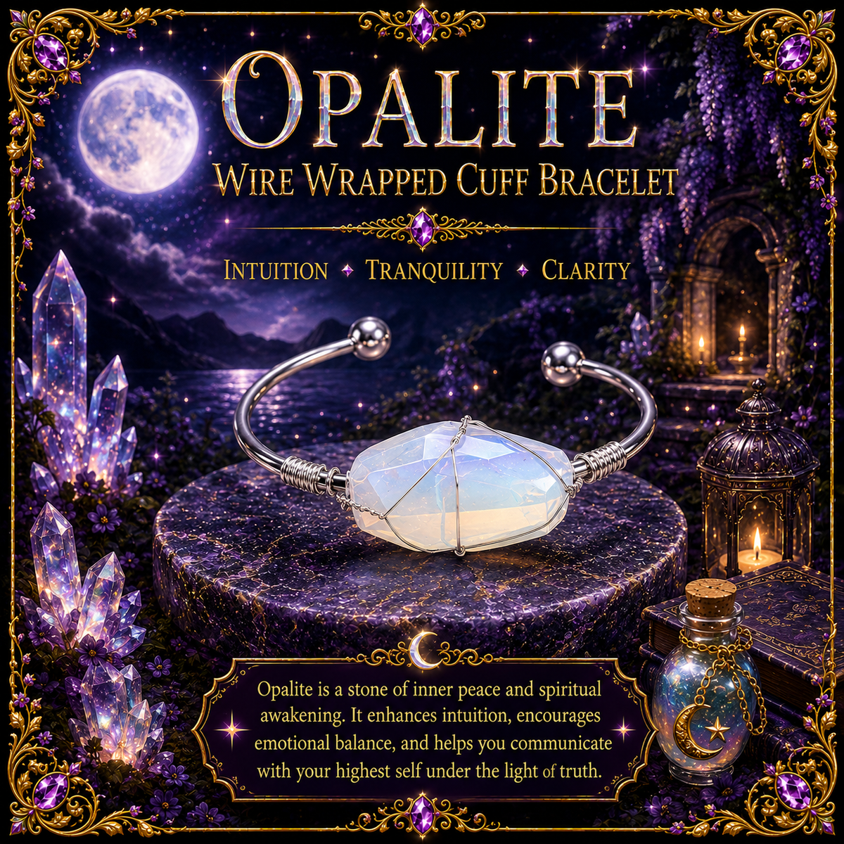 Opalite silvertone copper bracelet